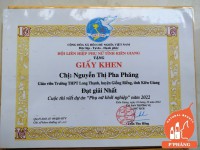 GIẤY KHEN GIẢI NHẤT KHỞI NGHIỆP PHỤ NỮ TỈNH KIÊN GIANG